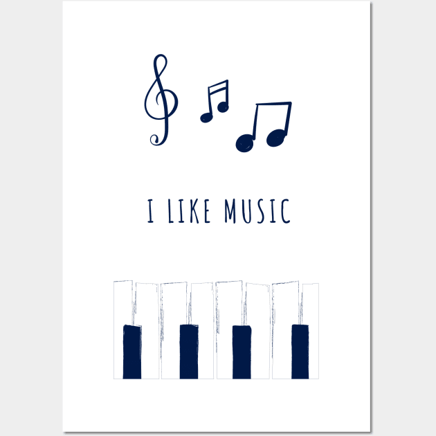 Illustration of notes and piano "I like music" Wall Art by Vapison